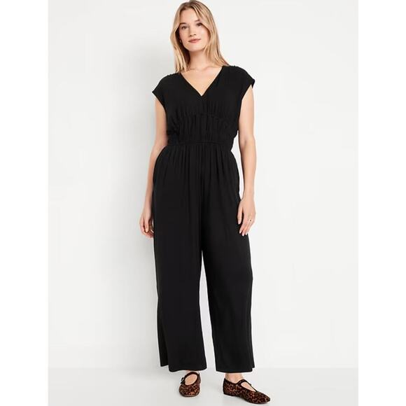 Gap NWT‎ Surplice Wide Leg Jumper XXL Summer Office Casual Elastic Classy Black - Picture 1 of 9